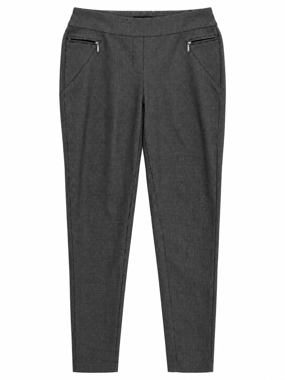 SOHO APPAREL LTD Slim Ankle Skinny Pants Black White Micro Print Zip Pockets